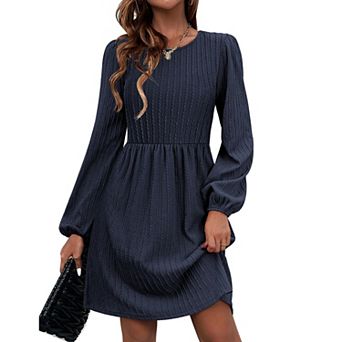 Zeagoo Women's Long Sleeve Knitted Sweater Dress Loose A Line Knee Length Dress with Pockets