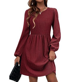 Zeagoo Women's Long Sleeve Knitted Sweater Dress Loose A Line Knee Length Dress with Pockets