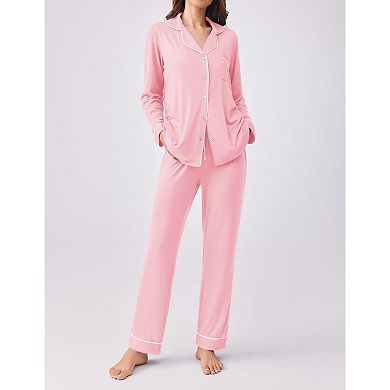 Ekouaer Womens Pajamas Set 2 Piece Button Down Sleepwear Soft Long Sleeve Top and Pants Pjs Lounge