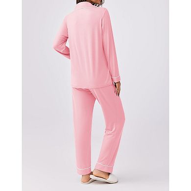 Ekouaer Womens Pajamas Set 2 Piece Button Down Sleepwear Soft Long Sleeve Top and Pants Pjs Lounge