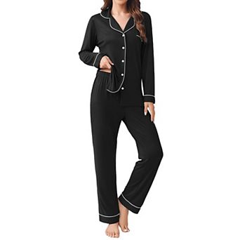 Ekouaer Womens Pajamas Set 2 pc Button Down Sleepwear Soft Long Sleeve Top and Pants Pjs Lounge