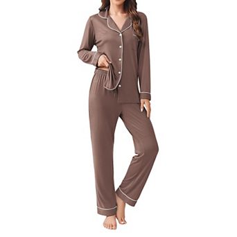 Ekouaer Womens Pajamas Set 2 pc Button Down Sleepwear Soft Long Sleeve Top and Pants Pjs Lounge