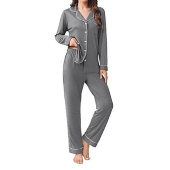 Ekouaer Womens Pajamas Set 2 pc Button Down Sleepwear Soft Long Sleeve Top and Pants Pjs Lounge