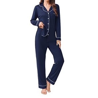 Ekouaer Womens Pajamas Set 2 pc Button Down Sleepwear Soft Long Sleeve Top and Pants Pjs Lounge
