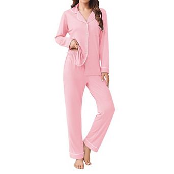 Ekouaer Womens Pajamas Set 2 pc Button Down Sleepwear Soft Long Sleeve Top and Pants Pjs Lounge
