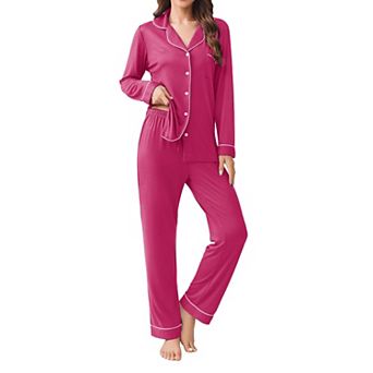 Ekouaer Womens Pajamas Set 2 pc Button Down Sleepwear Soft Long Sleeve Top and Pants Pjs Lounge