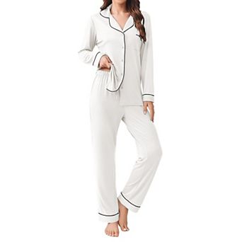 Ekouaer Womens Pajamas Set 2 pc Button Down Sleepwear Soft Long Sleeve Top and Pants Pjs Lounge
