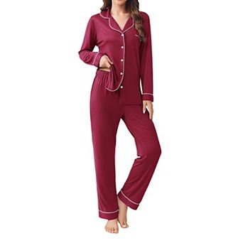 Ekouaer Womens Pajamas Set 2 pc Button Down Sleepwear Soft Long Sleeve Top and Pants Pjs Lounge