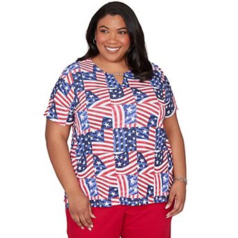 Plus Size Alfred Dunner American Flag Patchwork Graphic Tee