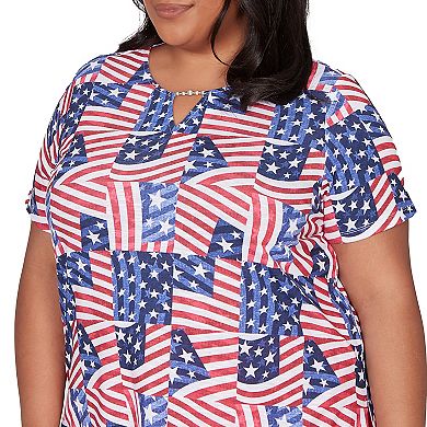 Plus Size Alfred Dunner American Flag Patchwork Graphic Tee