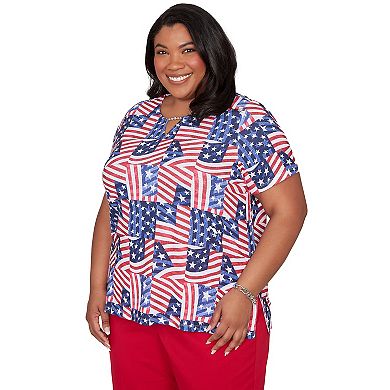 Plus Size Alfred Dunner American Flag Patchwork Graphic Tee