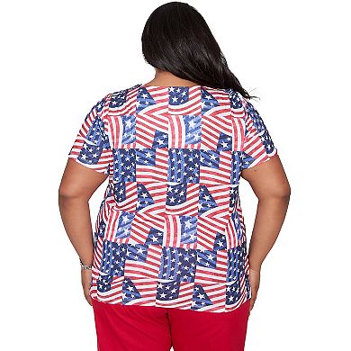 Plus Size Alfred Dunner American Flag Patchwork Graphic Tee
