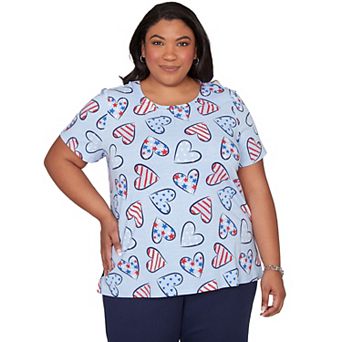 Plus Size Alfred Dunner American Flag Hearts Graphic Tee