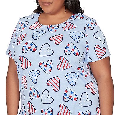 Plus Size Alfred Dunner American Flag Hearts Graphic Tee