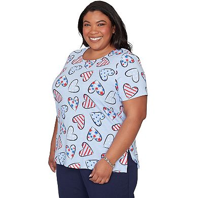 Plus Size Alfred Dunner American Flag Hearts Graphic Tee