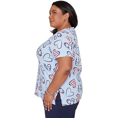 Plus Size Alfred Dunner American Flag Hearts Graphic Tee