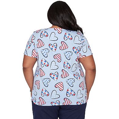Plus Size Alfred Dunner American Flag Hearts Graphic Tee