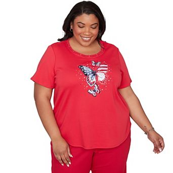 Plus Size Alfred Dunner Sparkling Americana Butterfly Graphic Tee