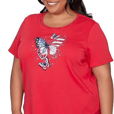 Plus Size Alfred Dunner Sparkling Americana Butterfly Graphic Tee