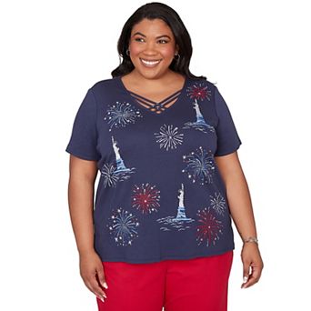 Plus Size Alfred Dunner Statue of Liberty Fireworks Graphic Tee