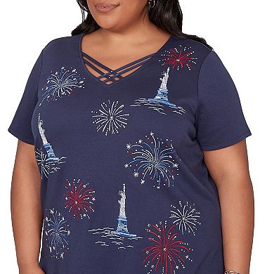 Plus Size Alfred Dunner Statue of Liberty Fireworks Graphic Tee