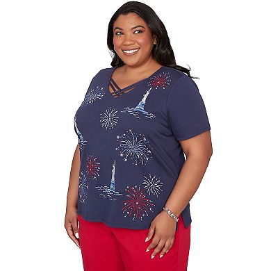 Plus Size Alfred Dunner Statue of Liberty Fireworks Graphic Tee