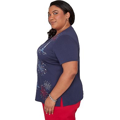 Plus Size Alfred Dunner Statue of Liberty Fireworks Graphic Tee