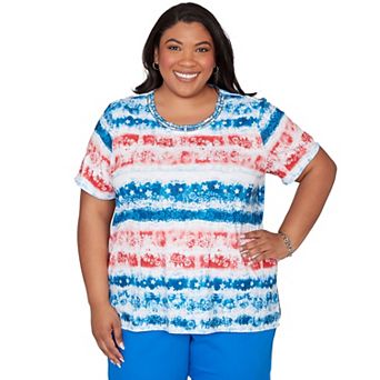 Plus Size Alfred Dunner Americana Tie Dye Stripes Graphic Tee