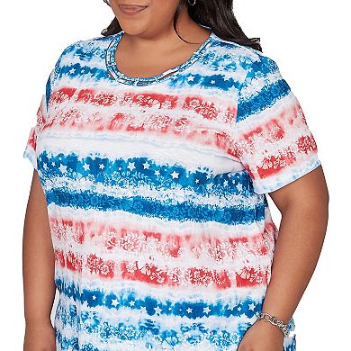Plus Size Alfred Dunner Americana Tie Dye Stripes Graphic Tee