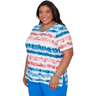 Plus Size Alfred Dunner Americana Tie Dye Stripes Graphic Tee