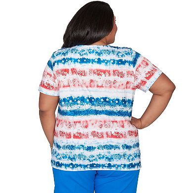 Plus Size Alfred Dunner Americana Tie Dye Stripes Graphic Tee