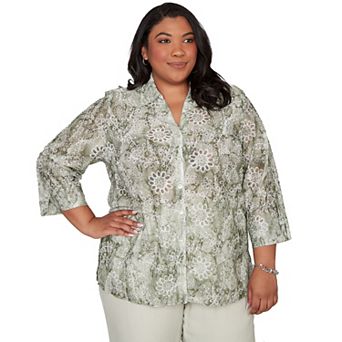 Plus Size Alfred Dunner Floral Button Front Top