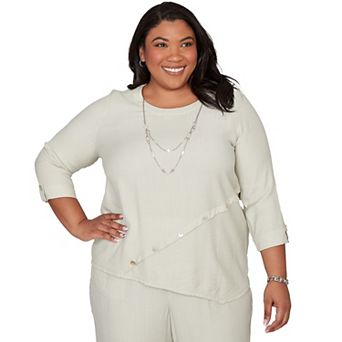 Plus Size Alfred Dunner Diagonal Spliced Detailed Top with Necklace