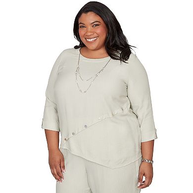Plus Size Alfred Dunner Diagonal Spliced Detailed Top with Necklace