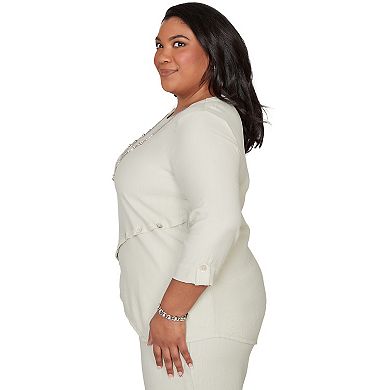 Plus Size Alfred Dunner Diagonal Spliced Detailed Top with Necklace