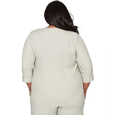 Plus Size Alfred Dunner Diagonal Spliced Detailed Top with Necklace