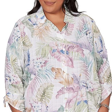 Plus Size Alfred Dunner Tropical Button Front Tie Sleeve Top