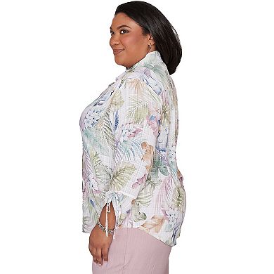 Plus Size Alfred Dunner Tropical Button Front Tie Sleeve Top