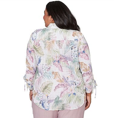Plus Size Alfred Dunner Tropical Button Front Tie Sleeve Top