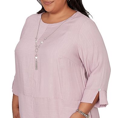Plus Size Alfred Dunner Textured Spliced Rose Top with Necklace