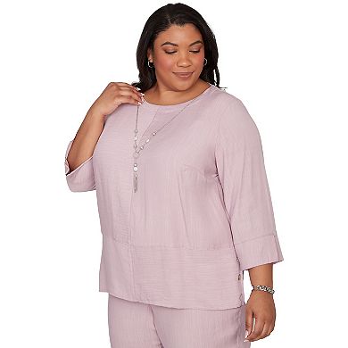 Plus Size Alfred Dunner Textured Spliced Rose Top with Necklace