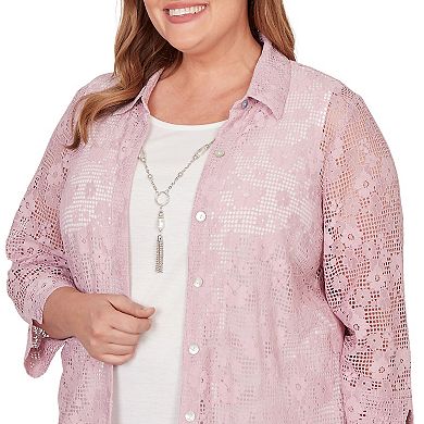 Plus Size Alfred Dunner Floral Lace Two in One Top with Necklace