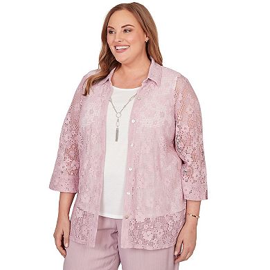 Plus Size Alfred Dunner Floral Lace Two in One Top with Necklace
