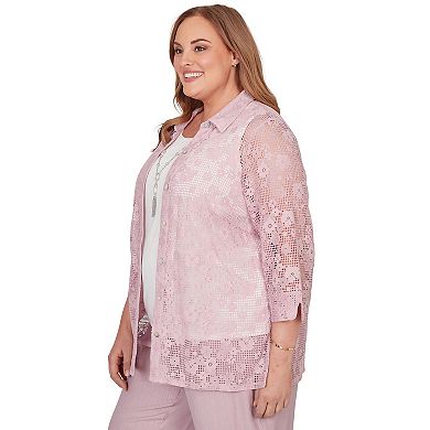 Plus Size Alfred Dunner Floral Lace Two in One Top with Necklace