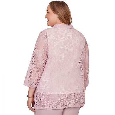 Plus Size Alfred Dunner Floral Lace Two in One Top with Necklace