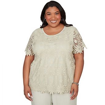 Plus Size Alfred Dunner Floral Lace Short Sleeve Top