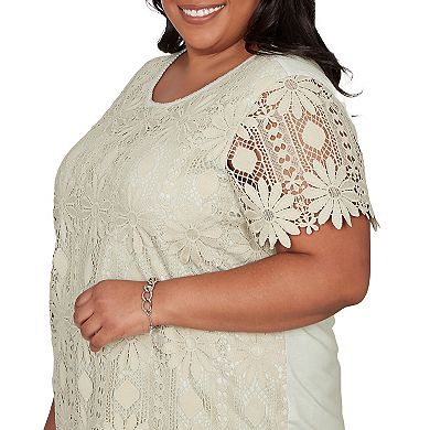Plus Size Alfred Dunner Floral Lace Short Sleeve Top