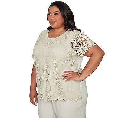 Plus Size Alfred Dunner Floral Lace Short Sleeve Top