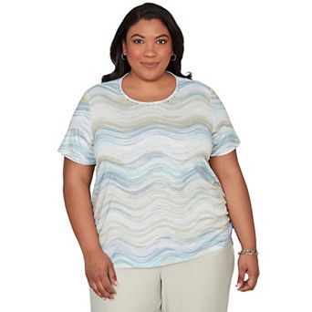 Plus Size Alfred Dunner Wavy Biadere Side Tie Ruched Top