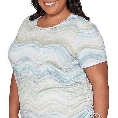 Plus Size Alfred Dunner Wavy Biadere Side Tie Ruched Top